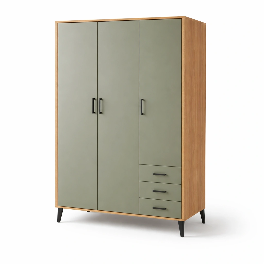 Kleiderschrank 3 tuerig mit Schubladen Gruen-kenvorio